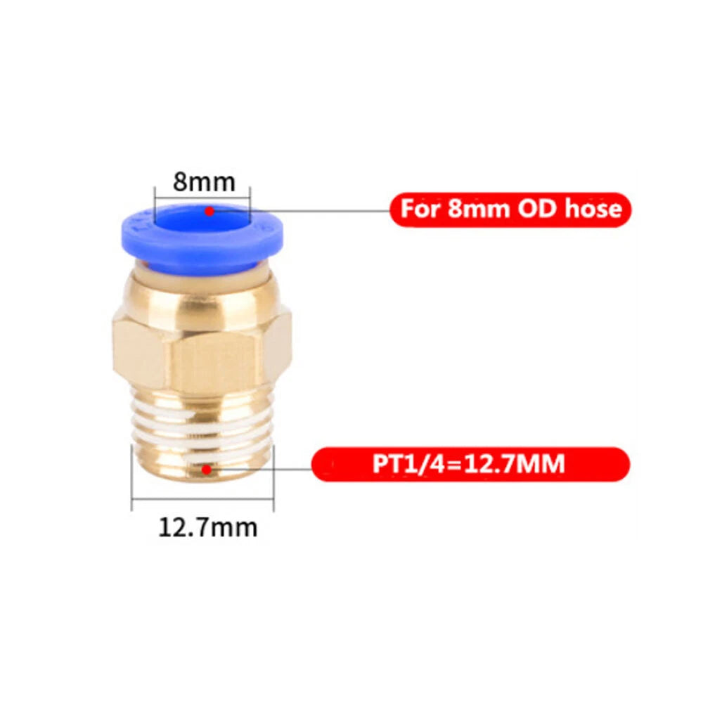 20 Male Straight Connector Tube OD 5/16" (8mm) X NPT 1/4 PU Air Fitting