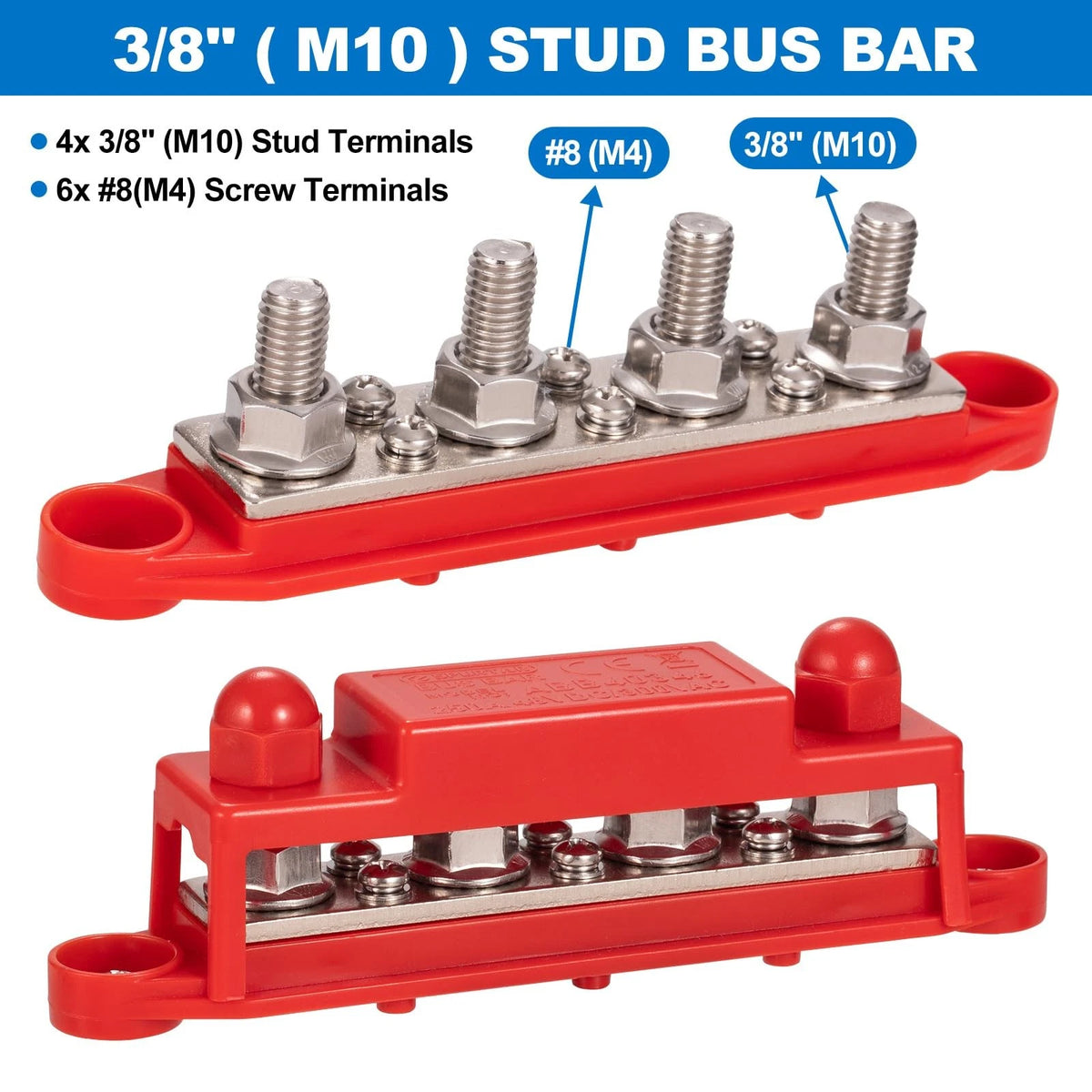 4x 3/8'' M10 Bus Bar Power Posts for Automotive Applications