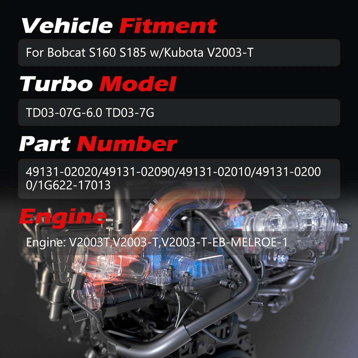 Turbocharger Upgrade for Bobcat S160 S185 (AS317984MM, 49131-02020)