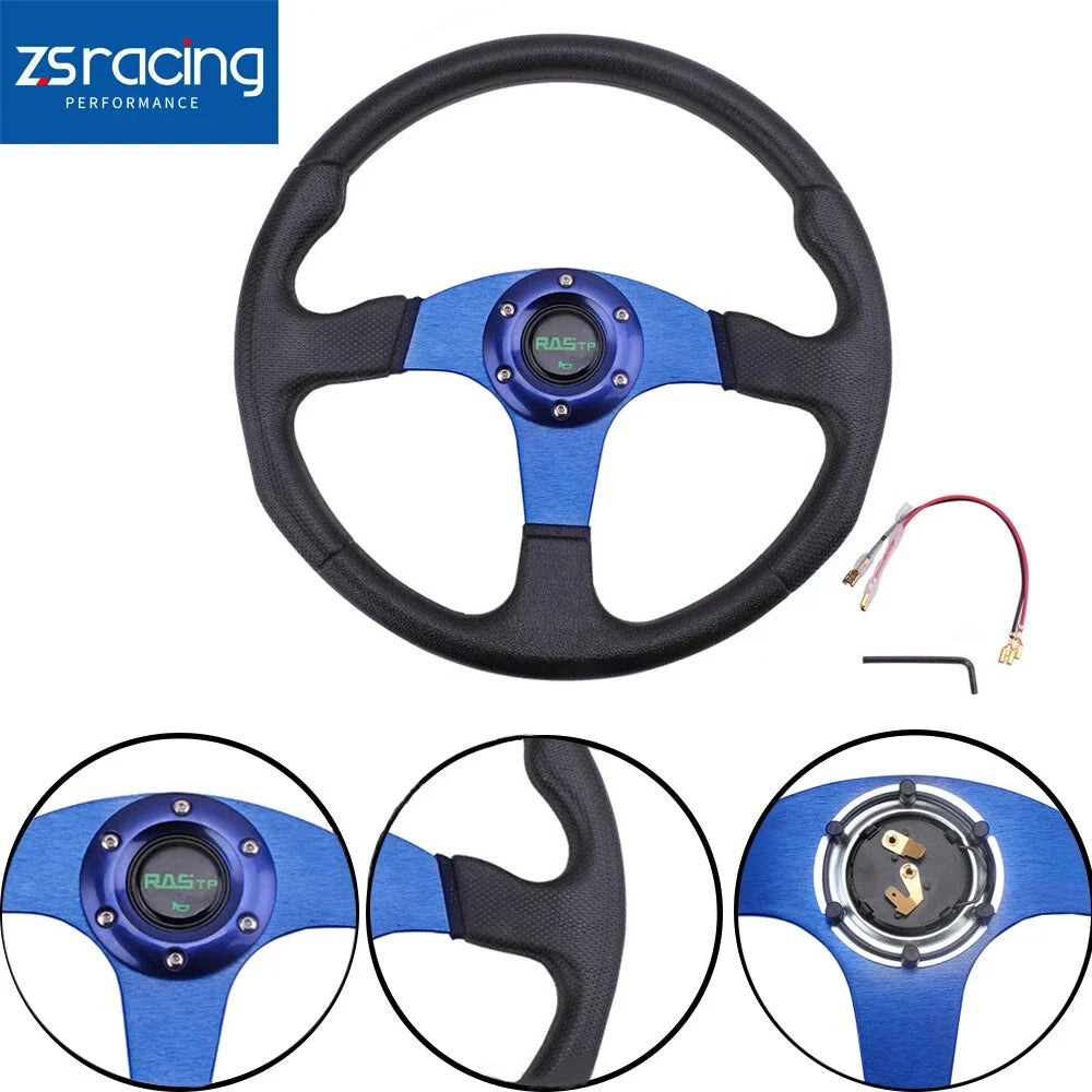 6 Bolt Blue Aluminum 14" Racing Steering Wheel Universal Fit