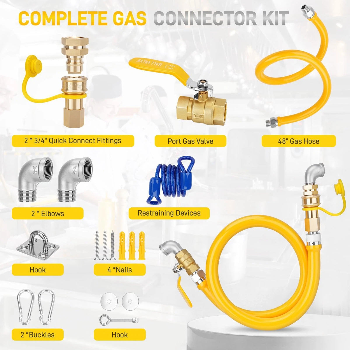 3/4" Gas Hose Connector Kit with 3/4 Quick Connect for Safety System (CSA)