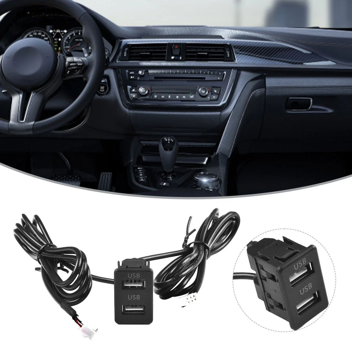 USB Socket for Most Cars (3.4x2.2cm, 4pin+6pin)