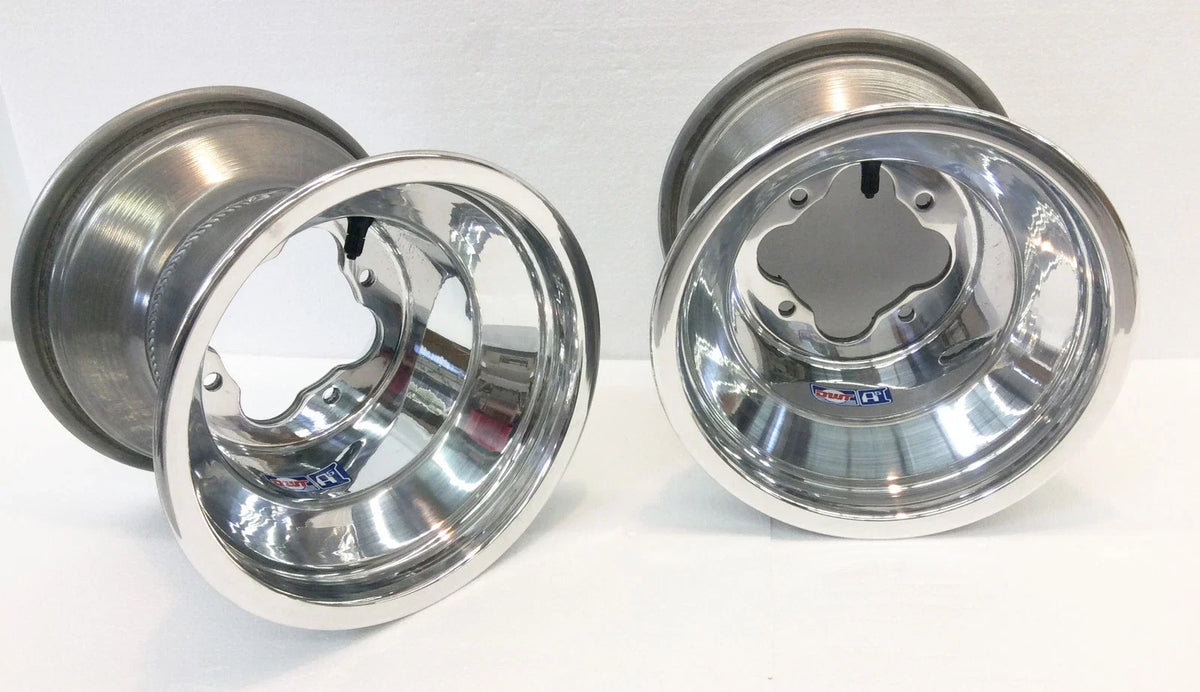 Pair of DWT Polished A5 Rolled Lip Rear Wheels Rims 9x8 4/110 for TRX 250R 450R