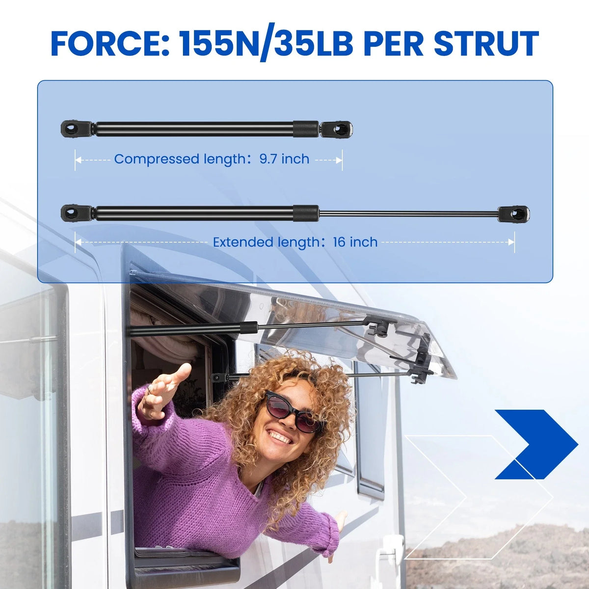 35LB Lift Struts for Truck Toolbox (16in Extended)
