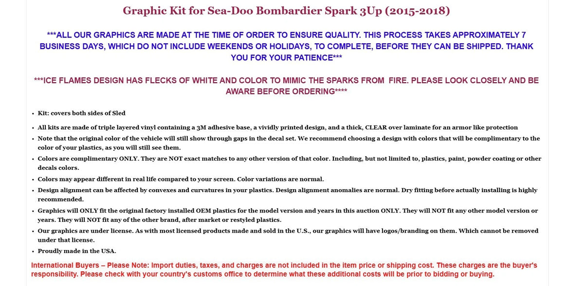 Graphic Stickers Decals for Sea-Doo Bombardier Spark 3 UP (2015–2018)