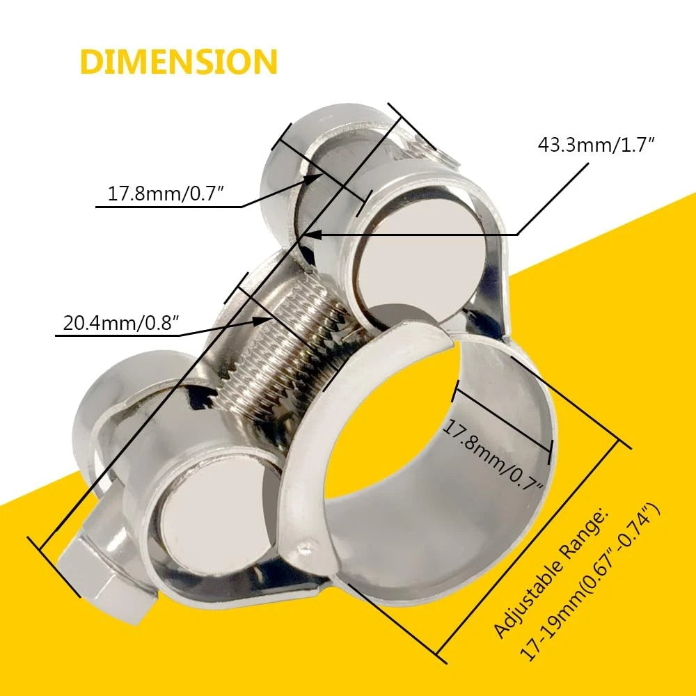 Set of 4 T-Bolt Hose Clamps for Universal Applications (17-19mm)
