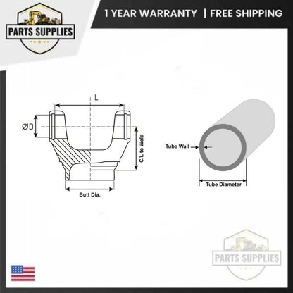 3-28-327 Driveshaft Tube Weld Yoke for 2.5" Dia x 0.095" Wall Tube