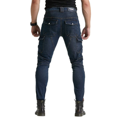 Durable Motorcycle Jeans with Armor Pads for Men & Women (Blue, XL)