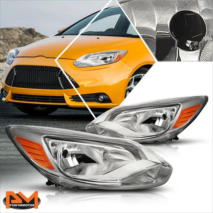 Set of 2 Chrome Housing Headlight Amber Corner Signal Lamps for Ford Focus (2012–2014)