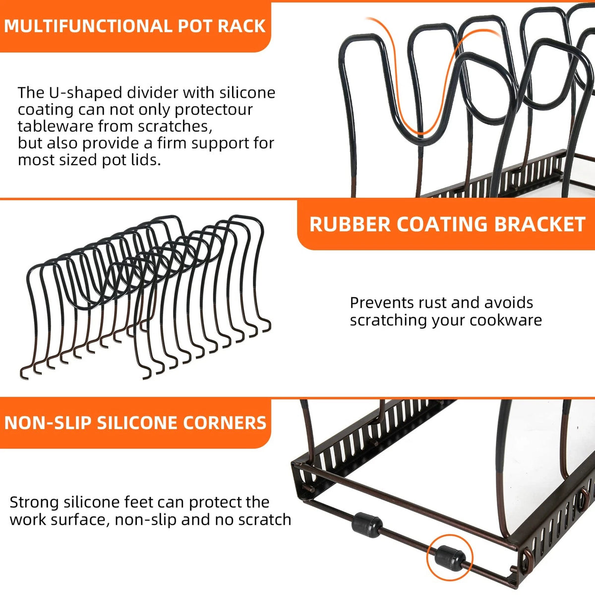 Pot Rack Organizer for Kitchen (Expandable 11.8-22.8"L x 7"W x 7"H)