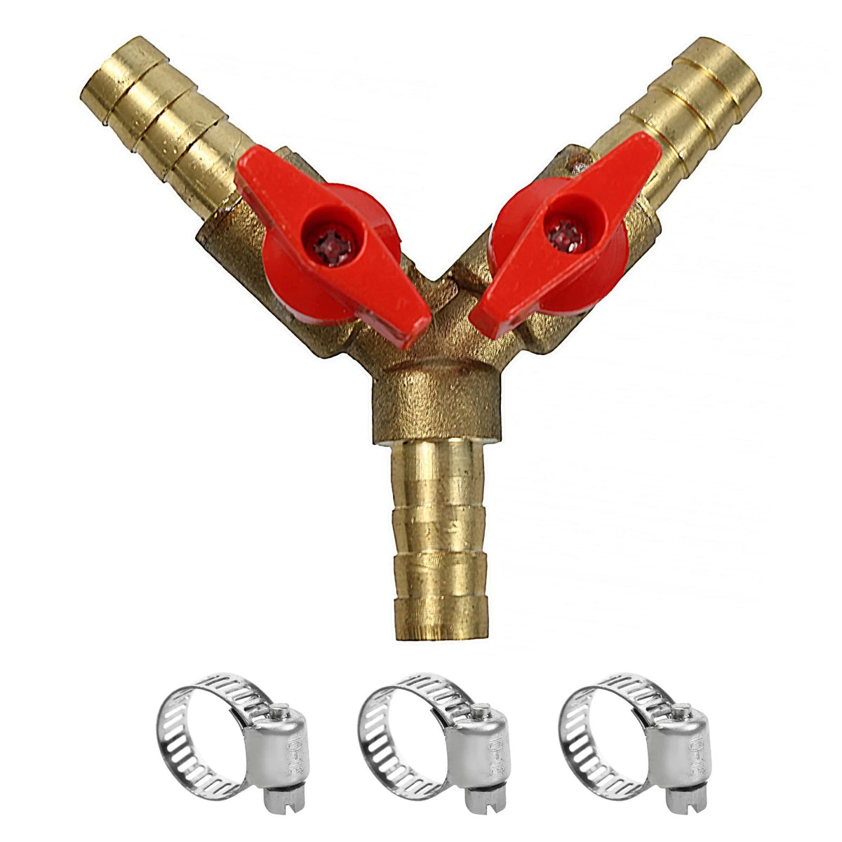 3 Way Shut Off Ball Valve for Hose Barb 3/8" (10mm) - Set of 2 Y Shaped