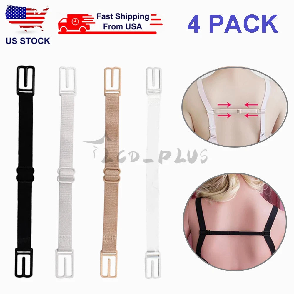 4 Pack Anti-Slip Bra Straps Clips for Women - Adjustable Rope Back