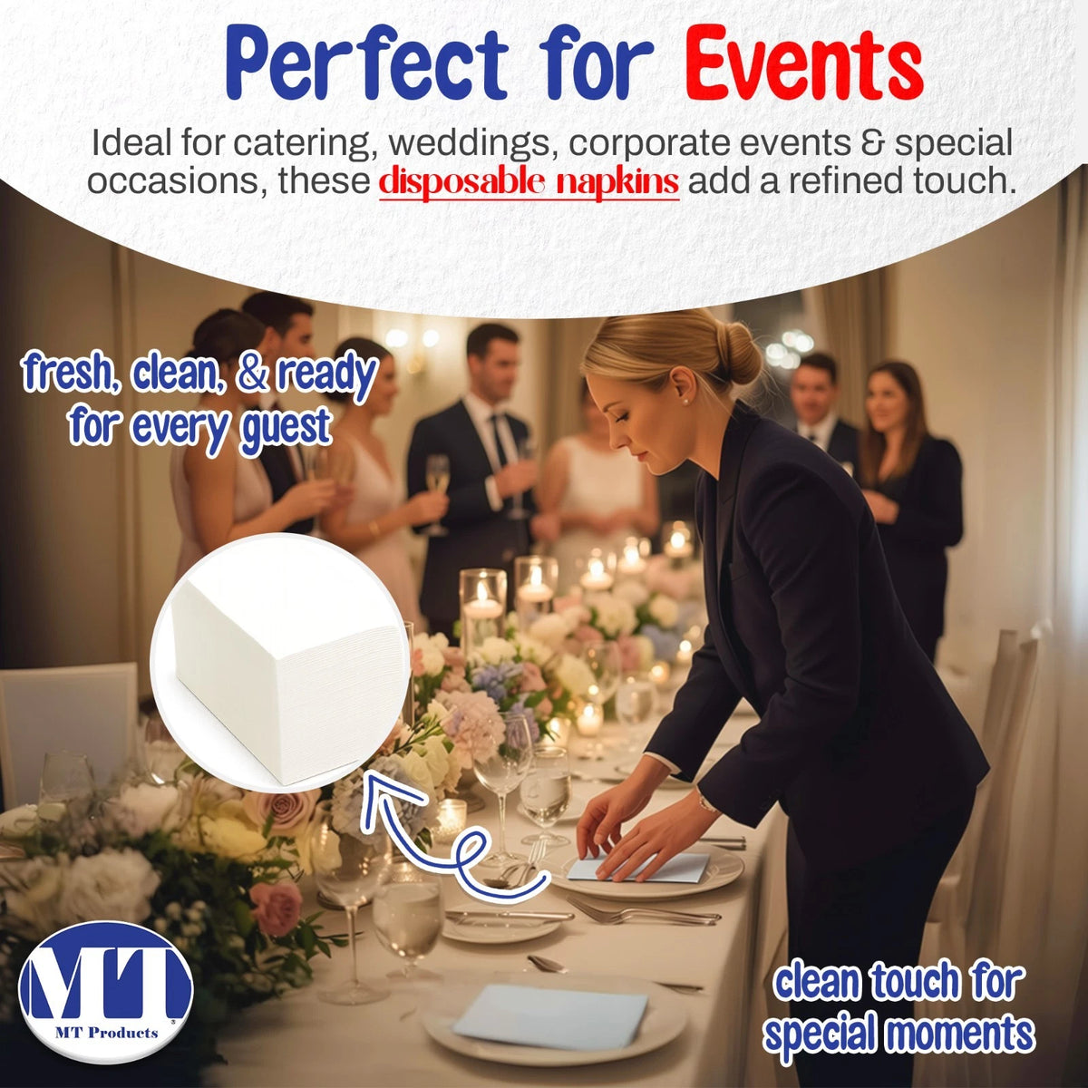 Pack of 100 Disposable Airlaid Dinner Napkins 12"x17"