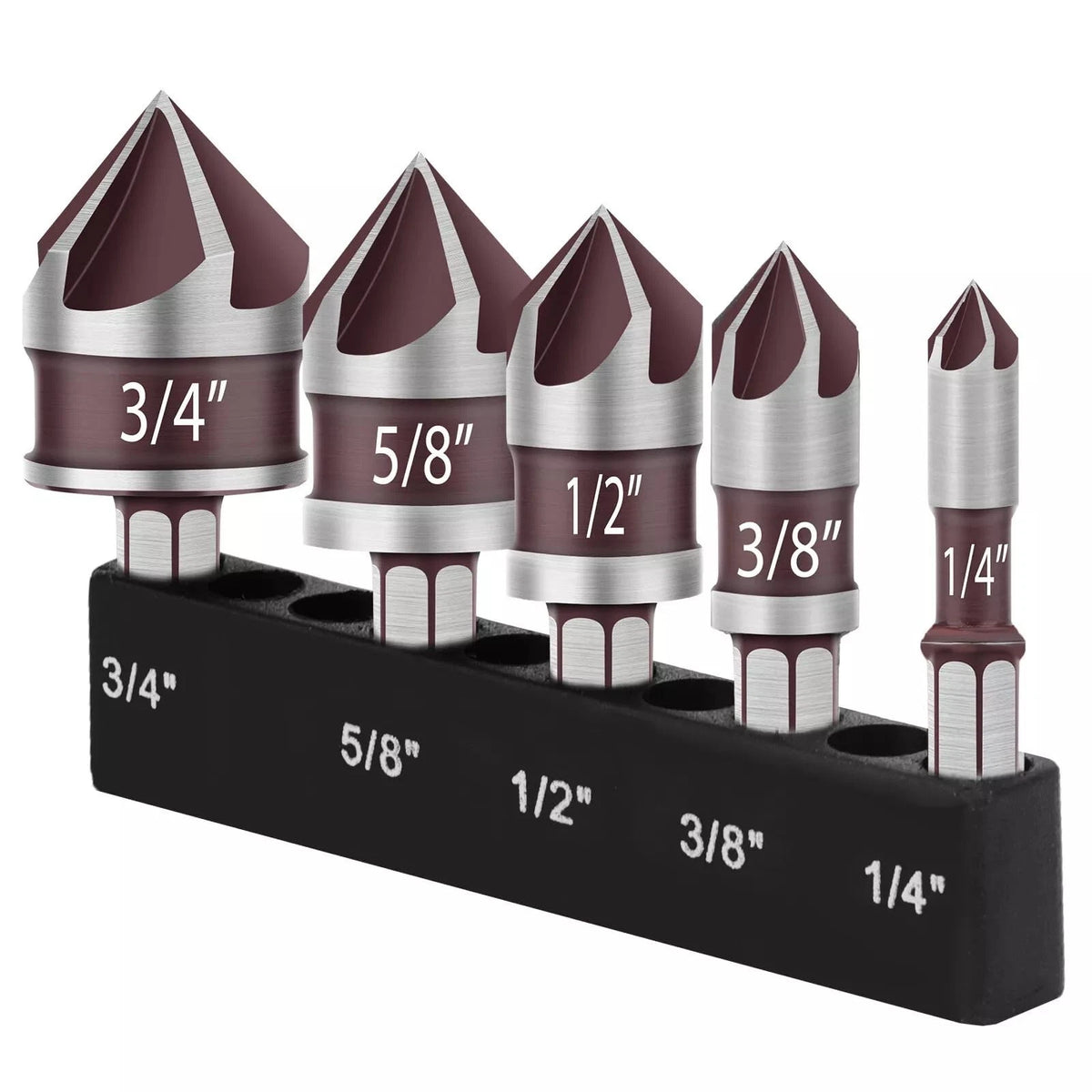 5PCS Countersink Drill Bit Set, 82 Degree HSS for Woodworking