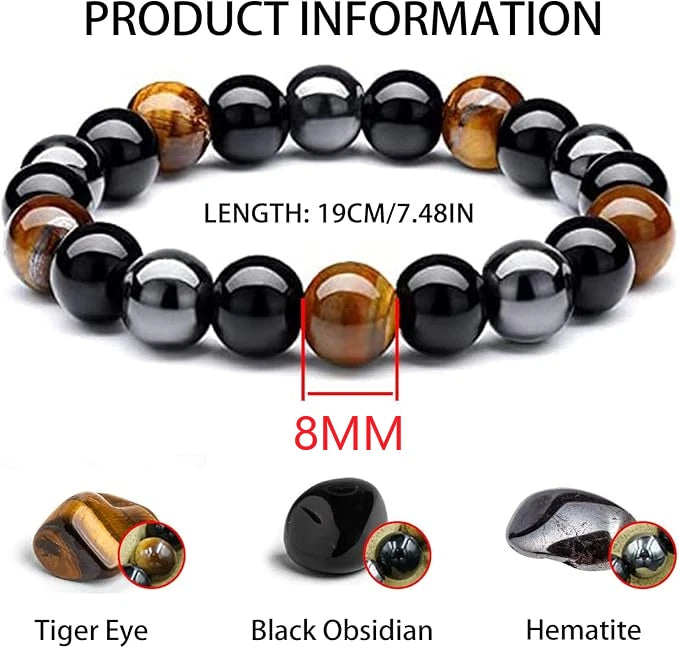 Hematite Tiger Eye Stretch Bracelet for Men Women