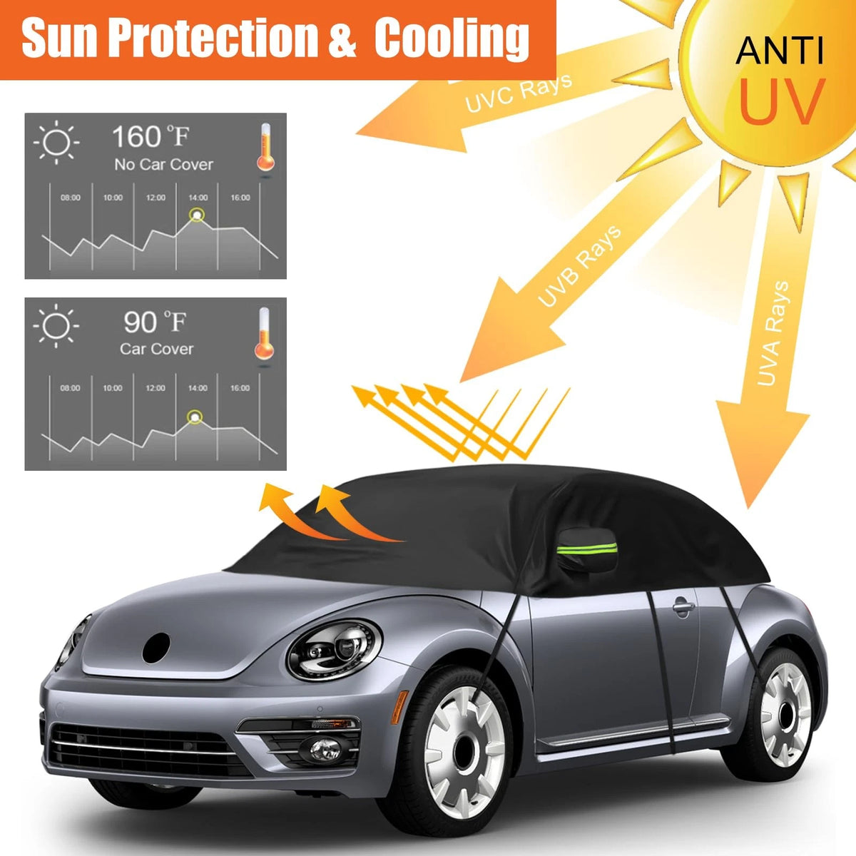 Half Car Cover for Volkswagen New Beetle (1998–2022) All-Weather Waterproof