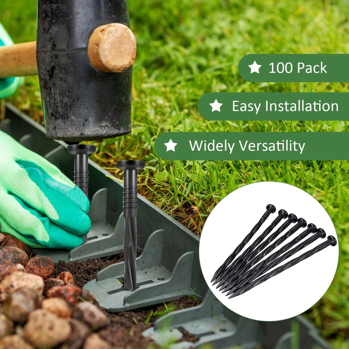 100 Pack Plastic Landscape Anchoring Stakes for Garden Edging