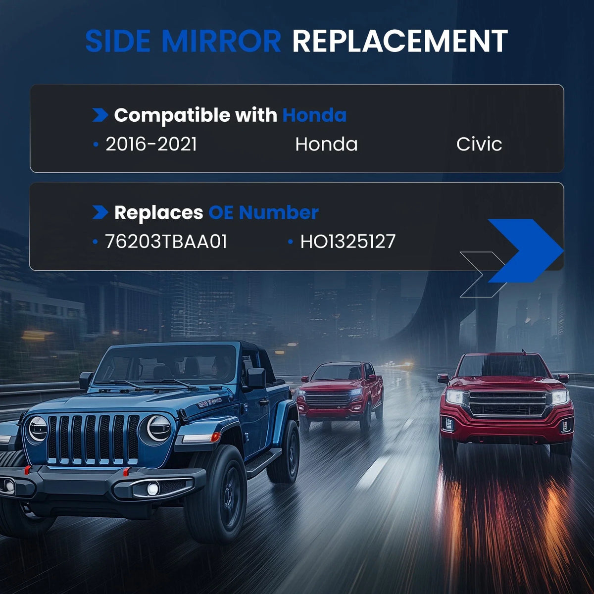 Left Side Heated Door Mirror Glass W/Plate for Honda Civic (2016–2021)