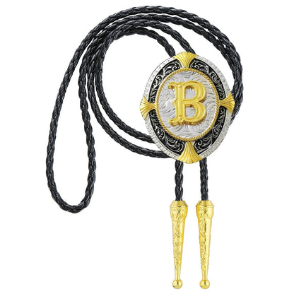 Bolo Tie for Men - Golden Initial Letter ABCDMJR to Z