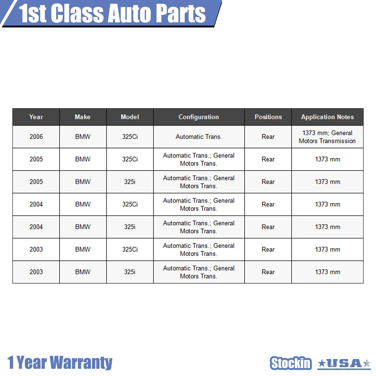 Rear Drive Shaft Prop for BMW E46 323i 325i 325Ci 328i (1998–2006)