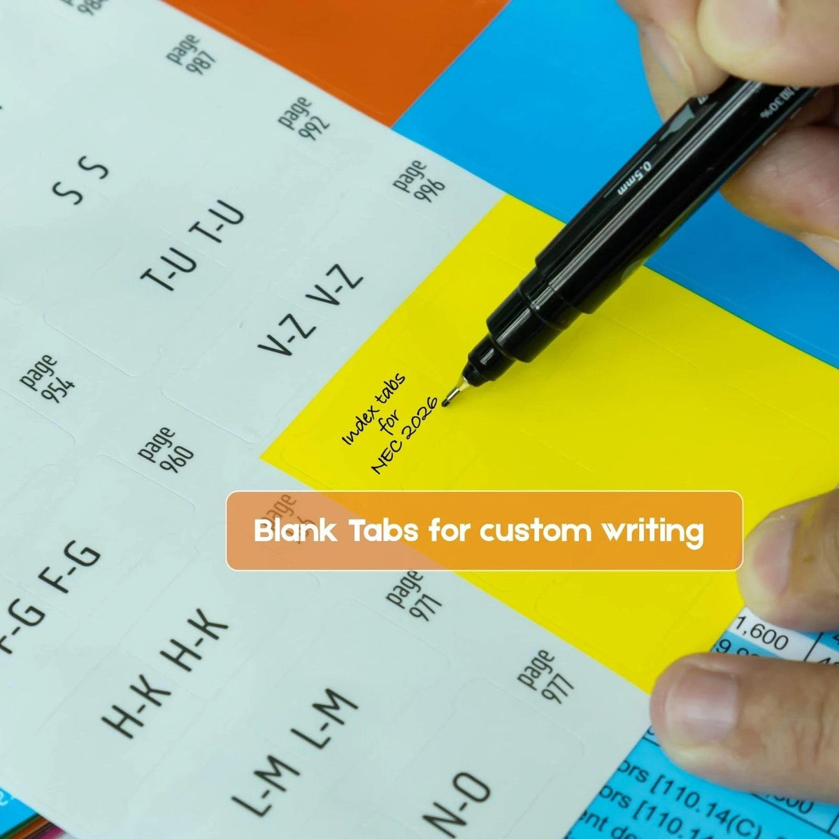 Index Tabs for NEC 2026 Electric Code Book, Laminated, Color-Coded