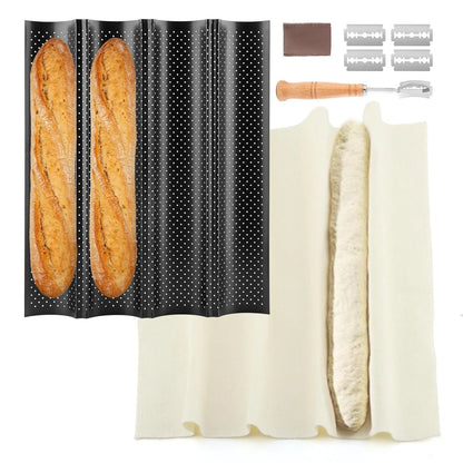 Set of 5 Nonstick Baguette Bread Pans, 4-Slot 15x11 Inch, Black