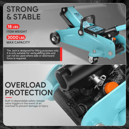 Hydraulic Floor Jack 3000lbs Capacity for Sky Blue Steel (5.3-12in)