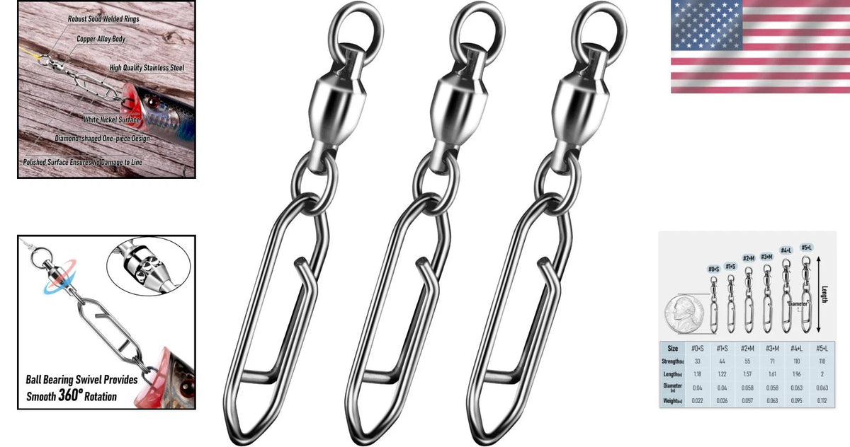 30-Piece Fishing Snap Swivels - Smooth 360° Ball Bearing Design