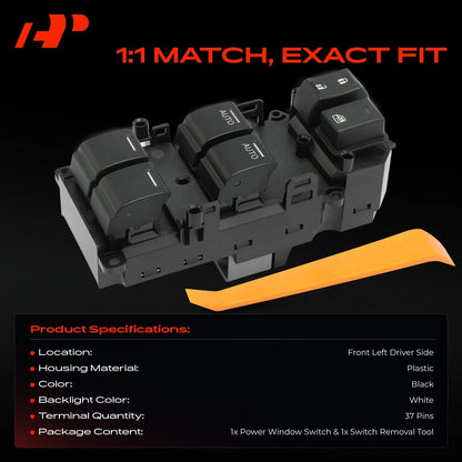 Front Left Power Window Switch for Honda Pilot (2016–2018) Ridgeline (2017–2019) 35750TG7A31, 1S15570