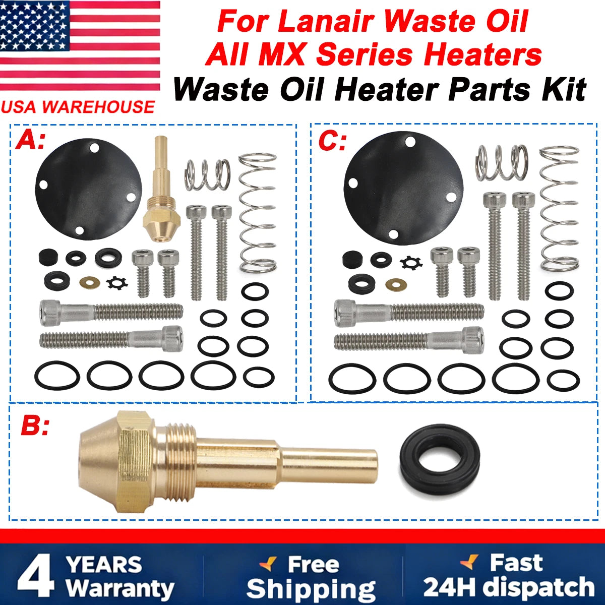 5 Part Tune Up Kit + Nozzle for Lanair MX150/200/250/300 Waste Oil Heater
