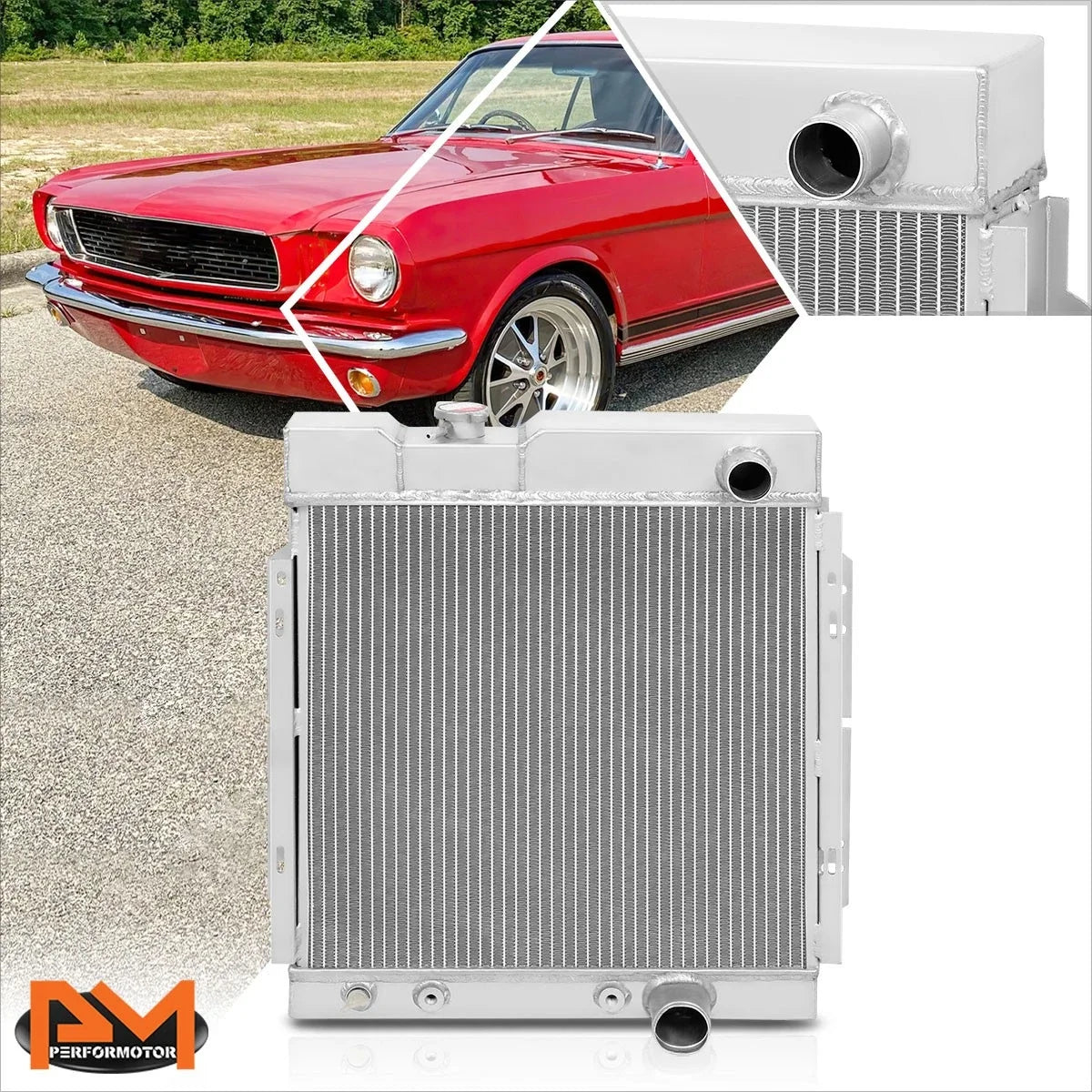 3-Row Aluminum Performance Racing Radiator for Ford Mustang V8 (1965–1966)