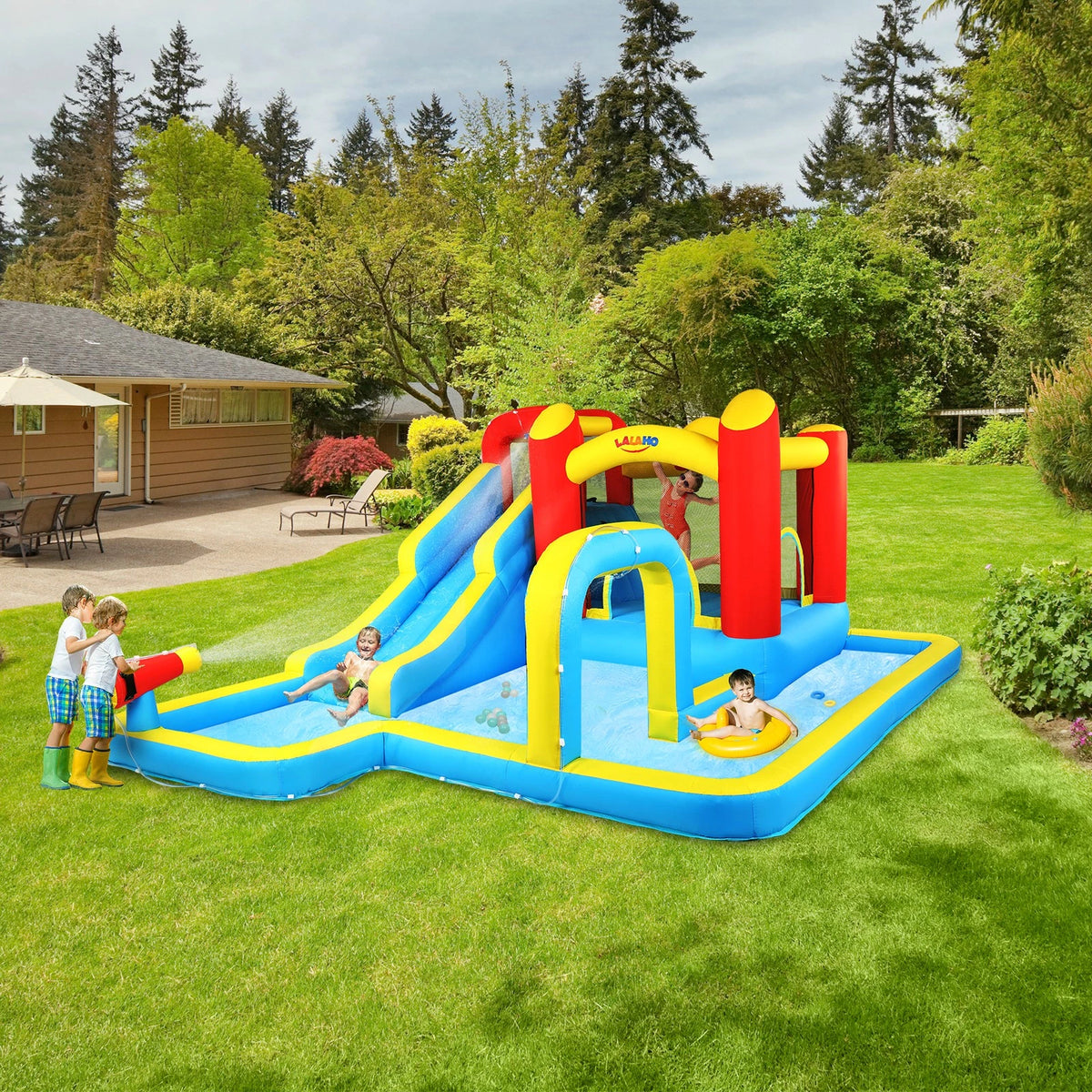 Inflatable Bounce House Water Slide Pool for Kids with Air Blower