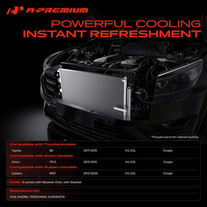 A/C Condenser with Drier & Bracket for Subaru BRZ Scion FR-S Toyota 86 (2013–2021) - 4145, 940366, 73210CA000, SU00302116