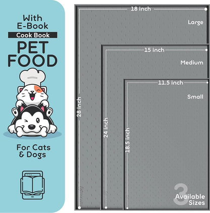 Dog Food Mat for Dogs (18.5"L x 11.5"W) - Gray with Raised Edges