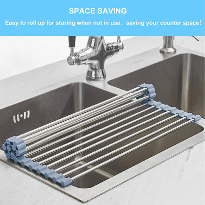 Roll Up Dish Drying Rack for Over The Sink (17.5 x 11.8 in, Gray)