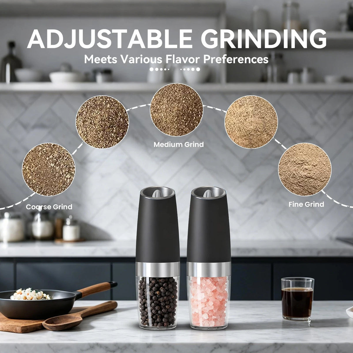 Electric Salt and Pepper Grinder Set for Kitchen (Battery Operated)
