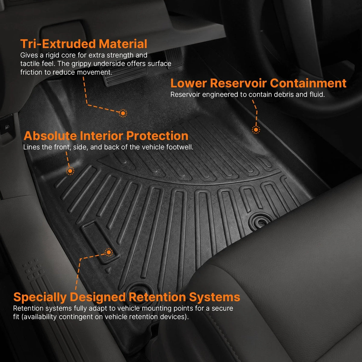 Set of 2 Front & Rear Floor Mats Liners TPE for Honda Pilot (2009–2015)