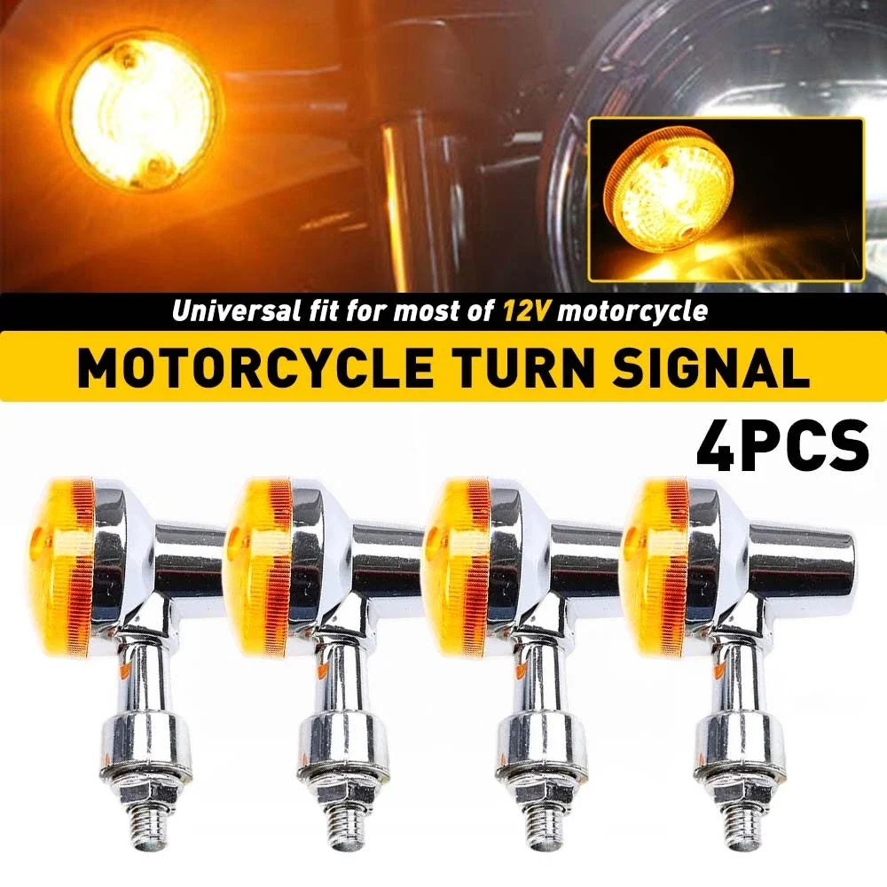 Set of 4 Chrome Amber Turn Signal Indicator Lights for Honda Motorcycle (Universal)