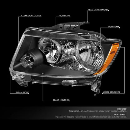 Pair of Headlight Lamps for Jeep Grand Cherokee (2011–2013) Black/Amber