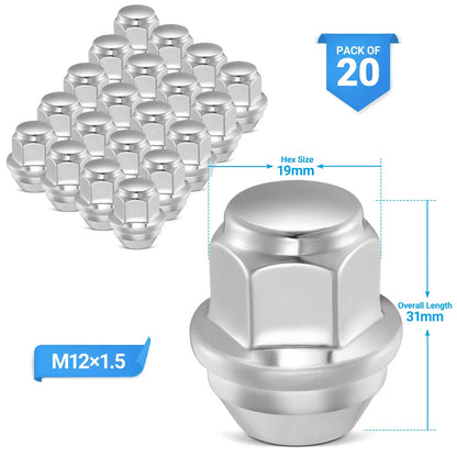 Set of 20 Chrome Acorn Lug Nuts for Ford Fusion Focus (2006–2023)
