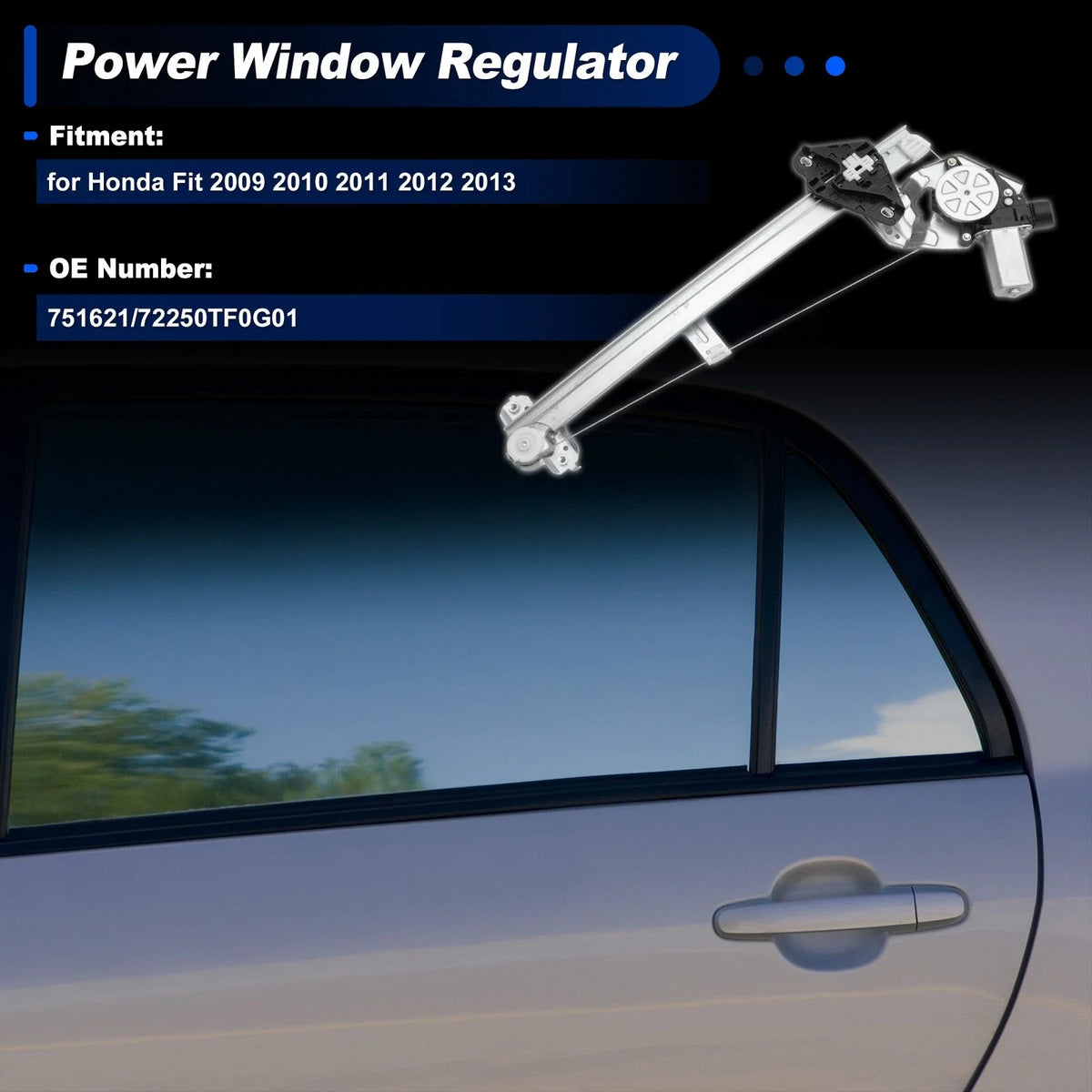 Front Left Power Window Regulator w/ Motor for Honda Fit (2009–2013) No. 72250-TF0-G01