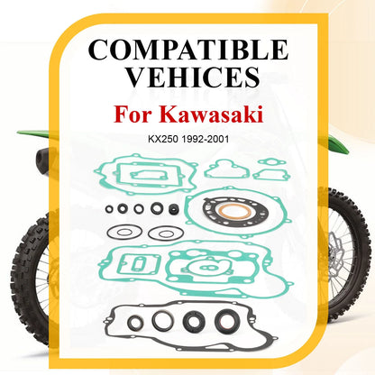 Complete Engine Top Bottom End Rebuild Gasket Seal for Kawasaki KX250 (1992–2001)