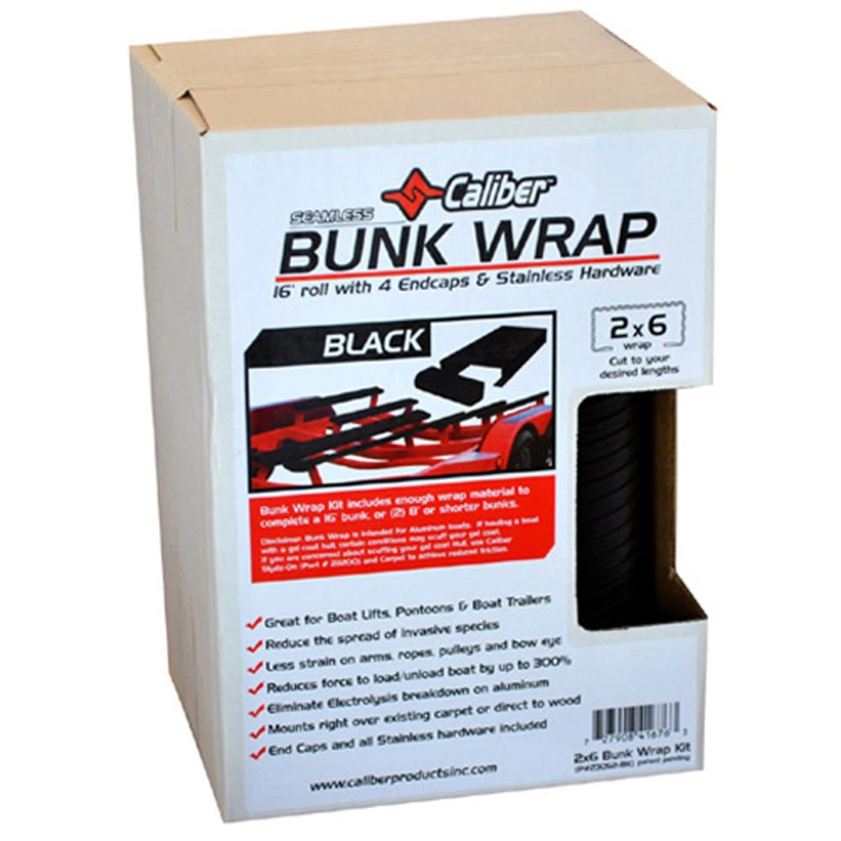 2X Caliber Bunk Wrap Roll 2" x 6" x 16' Black 23052-BK for Boat Trailer