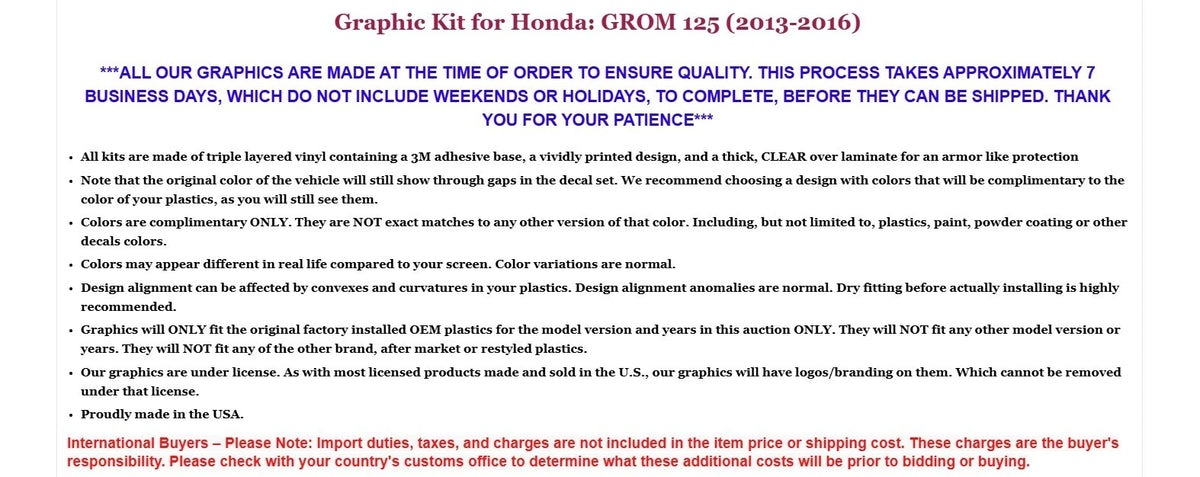Graphic Decals Stickers for Honda GROM 125 (2013–2016)