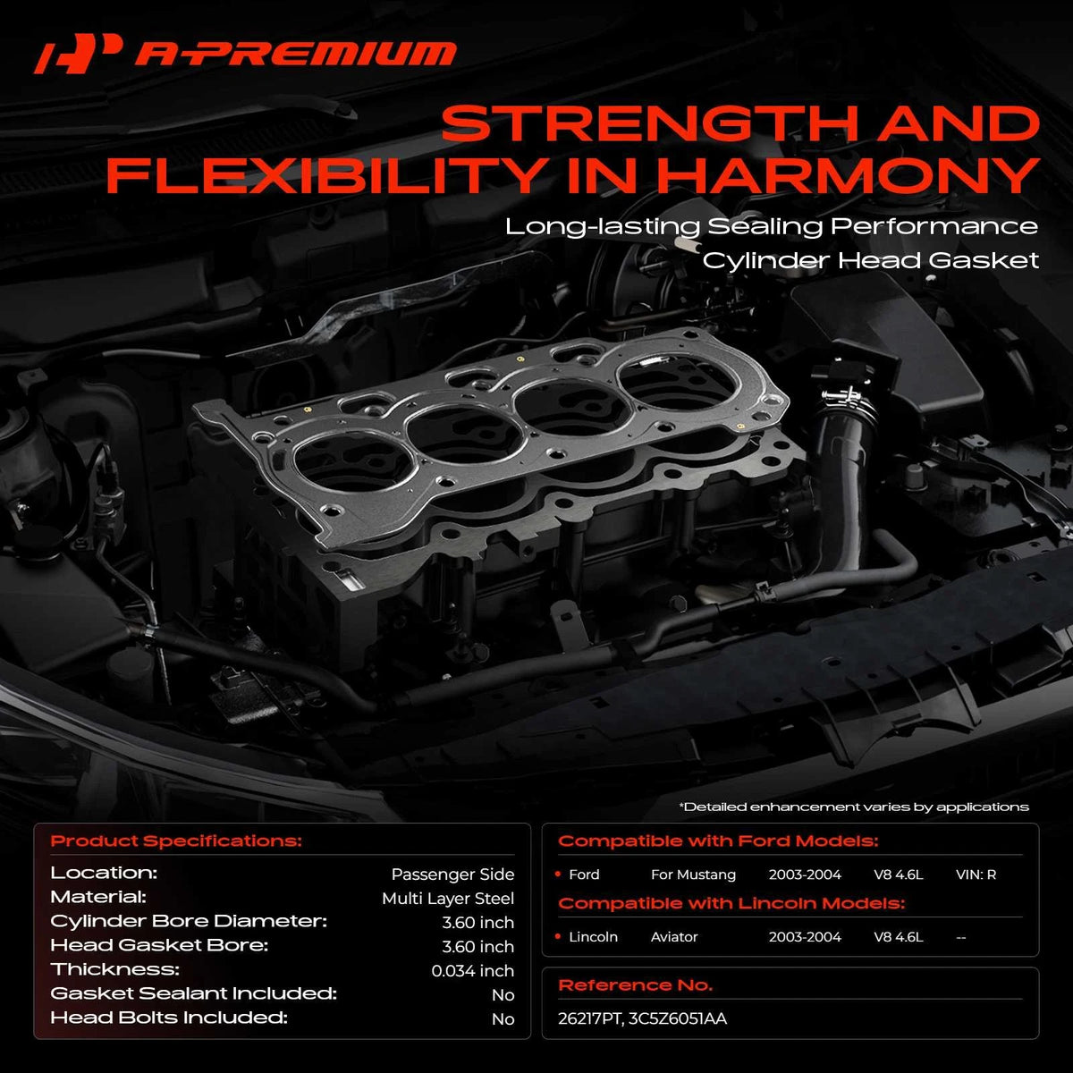 Right Cylinder Head Gasket for Ford Mustang Lincoln Aviator (2003–2004) 3C5Z6051AA, 26217PT