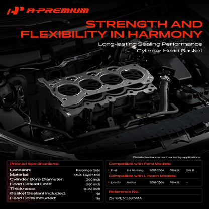 Right Cylinder Head Gasket for Ford Mustang Lincoln Aviator (2003–2004) 3C5Z6051AA, 26217PT