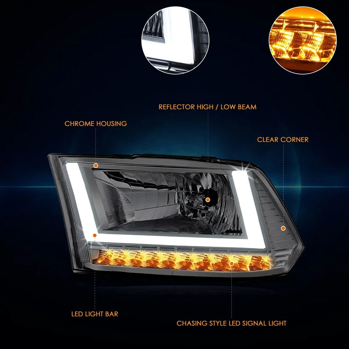U-Shape LED Tube DRL Headlights for Dodge Ram 1500-3500 (2009–2024)
