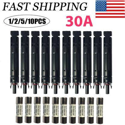 Set of 10 Solar Panel Cable Connectors 30A In-Line Fuse Holders