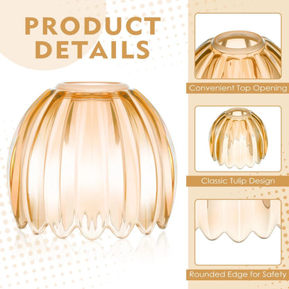 Set of 4 Amber Glass Tulip Lamp Shades for E26 Base Mini Chandelier
