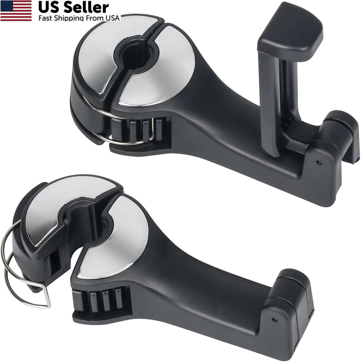 2X Car Headrest Hidden Hook for Universal Fit (2010–2023) - Silver